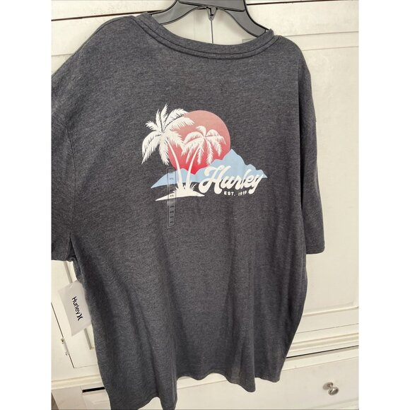 Hurley Men's T-Shirt Short Sleeve Everyday Tee Gray Palm Tree XXL NEW - Picture 1 of 5